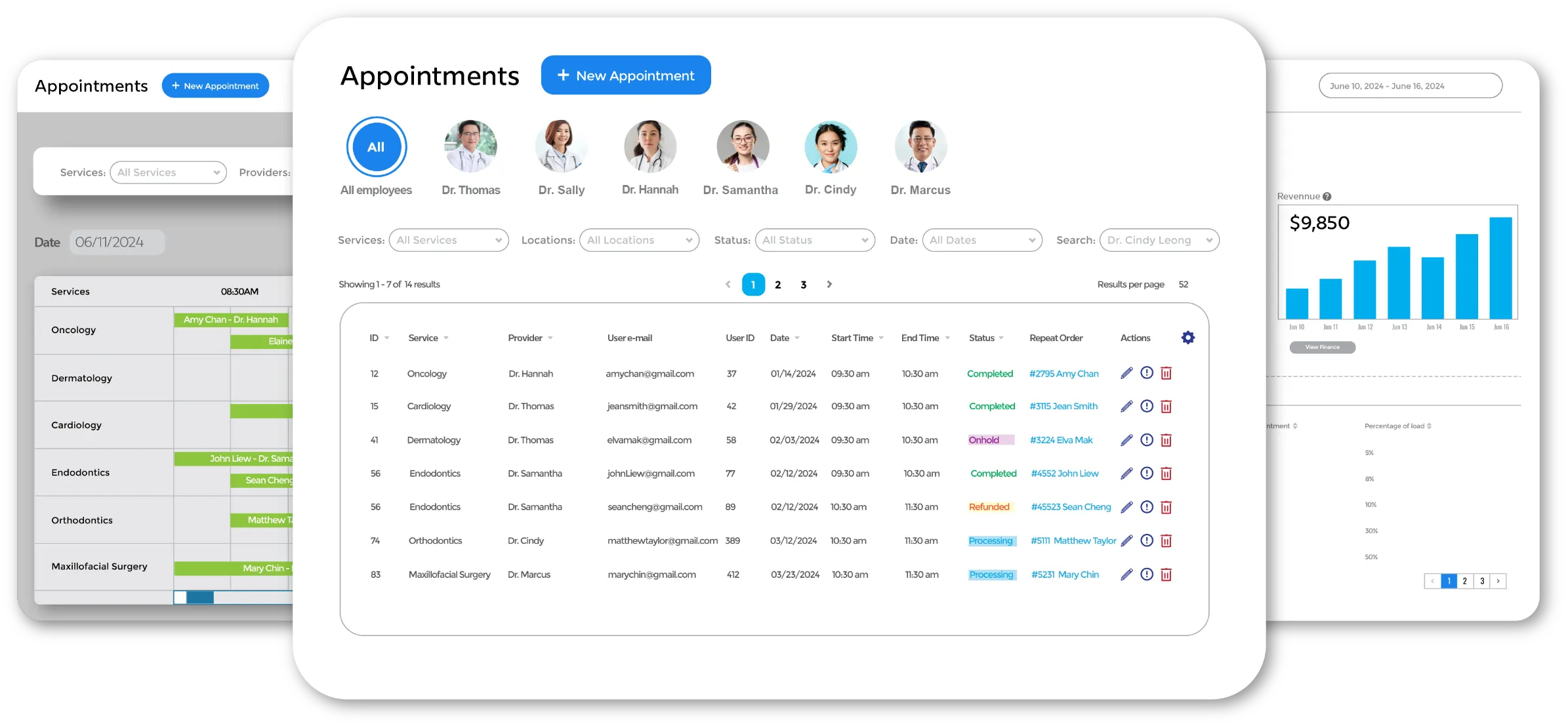 Appserved booking dashboard showing appointment and revenue reporting